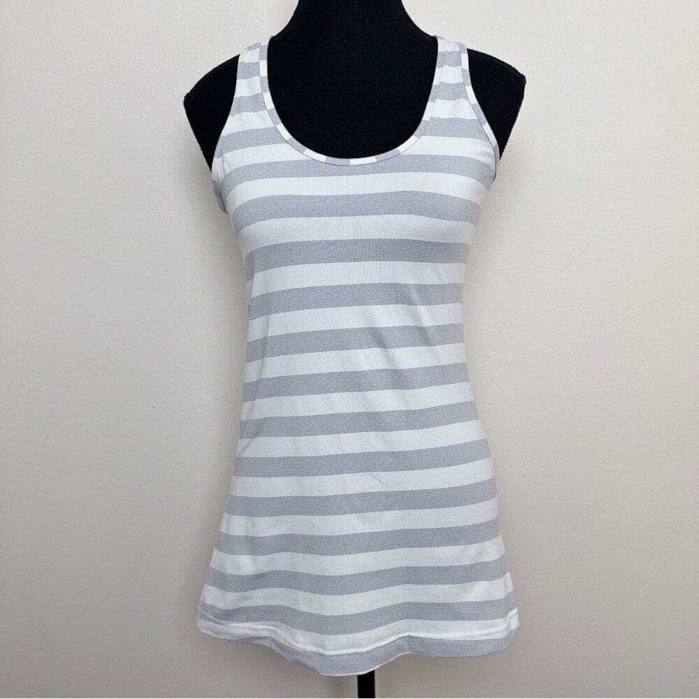 Lululemon Womens 6 Striped Active Tank Top Grey White